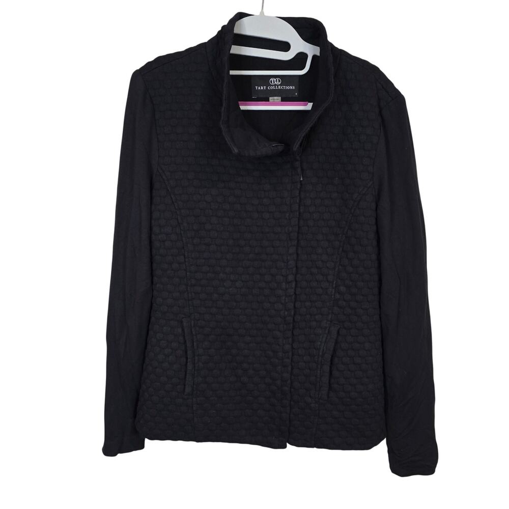 Women's Tart Collections Black Quilted Knit Funnel Neck Full Zip Jacket | Small